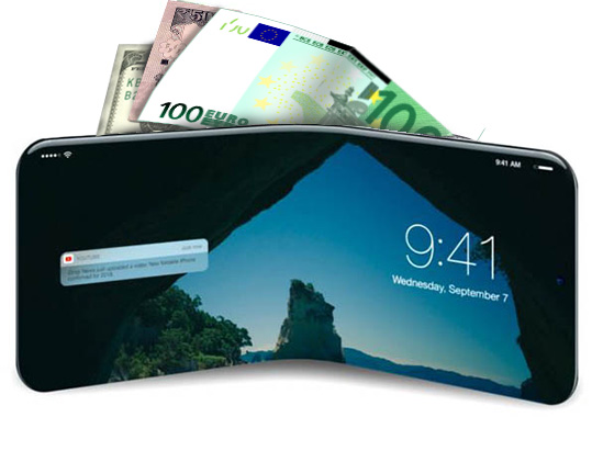 mobile phone as wallet with cash
